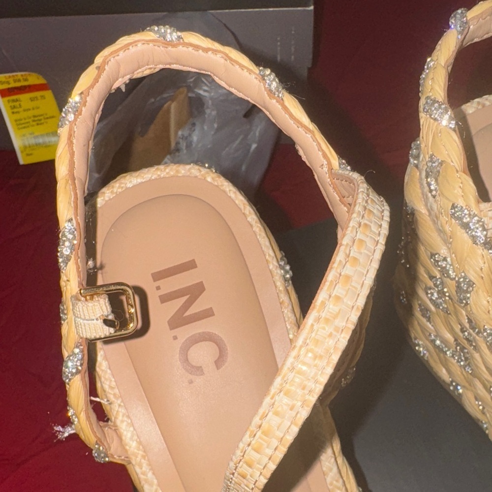 INC International Concepts Tan and Silver Woven Wedges - Picture 7 of 17